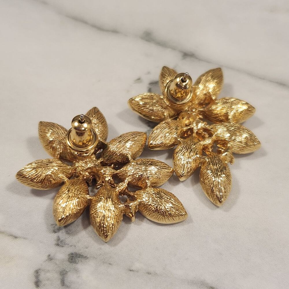 Vintage Gold Tone Rhinestone Cluster Statement Earrings Prom Glam - Picture 6 of 8